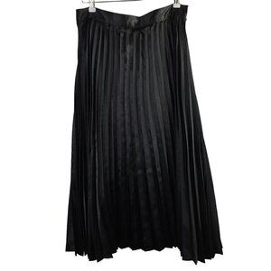 Charlie Holiday Pleated Skirt Midi Lined Black Size 12 Satiny Micro Pleats Shiny